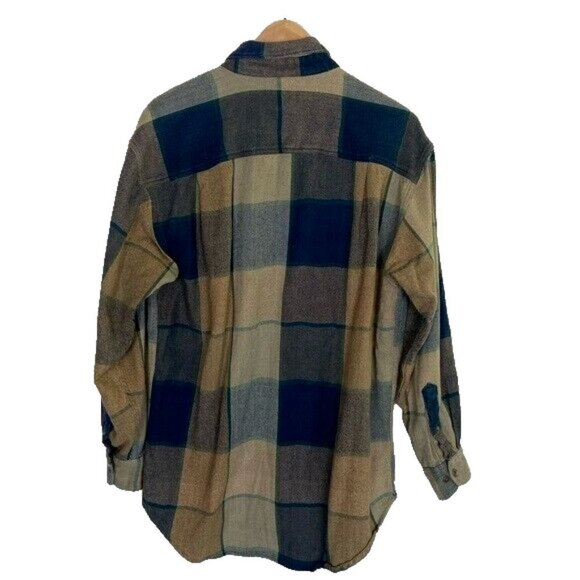 New River Men’s Flannel Shirt Size M Cotton Plaid Color Tan & Green - Picture 2 of 8